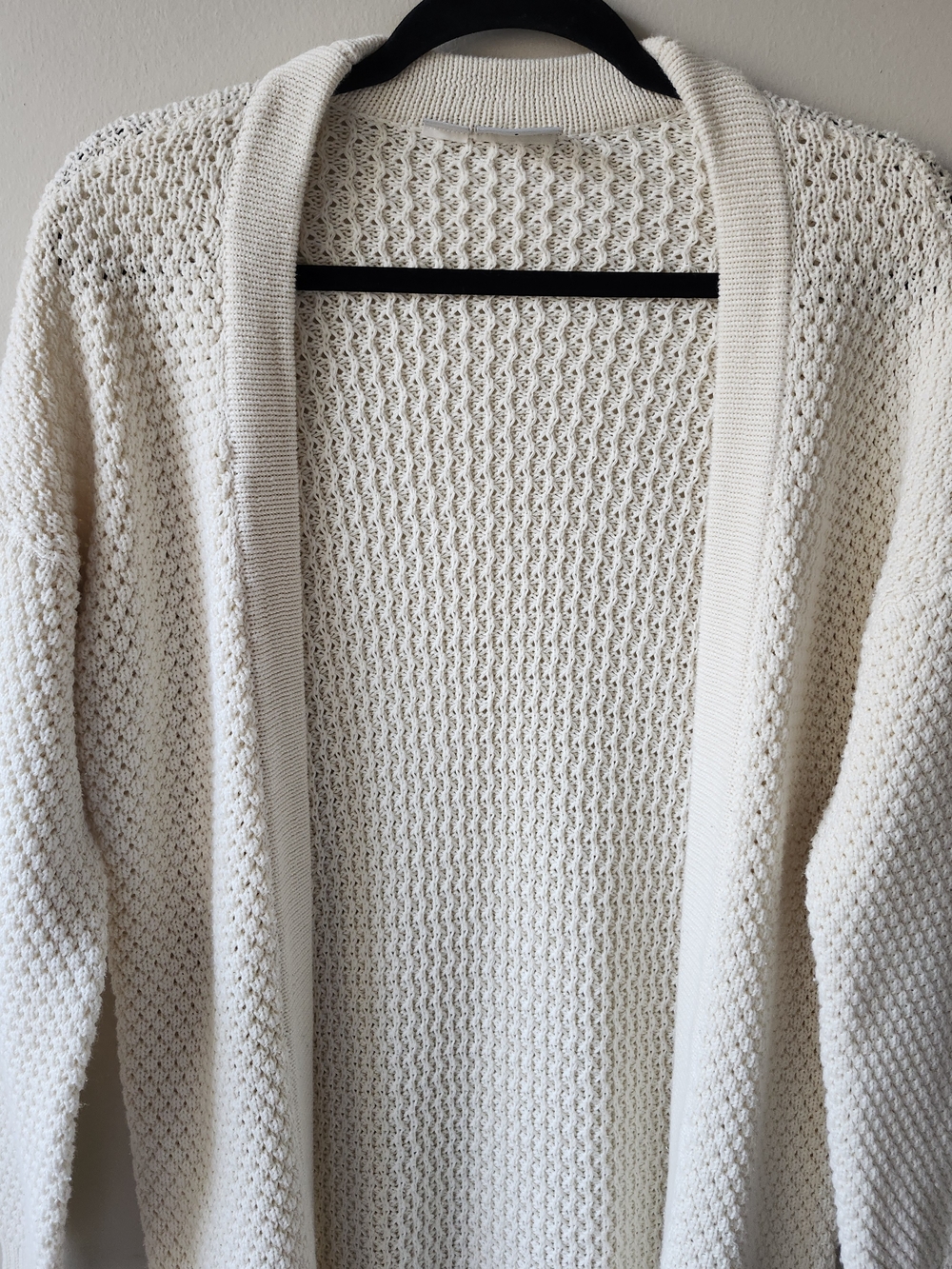 Cream Long Open-Front Knit Cardigan - Picture 5 of 8